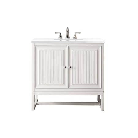 James Martin Vanities Athens 36in Single Vanity, Glossy White w/ 3 CM White Zeus Quartz Top E645-V36-GW-3WZ